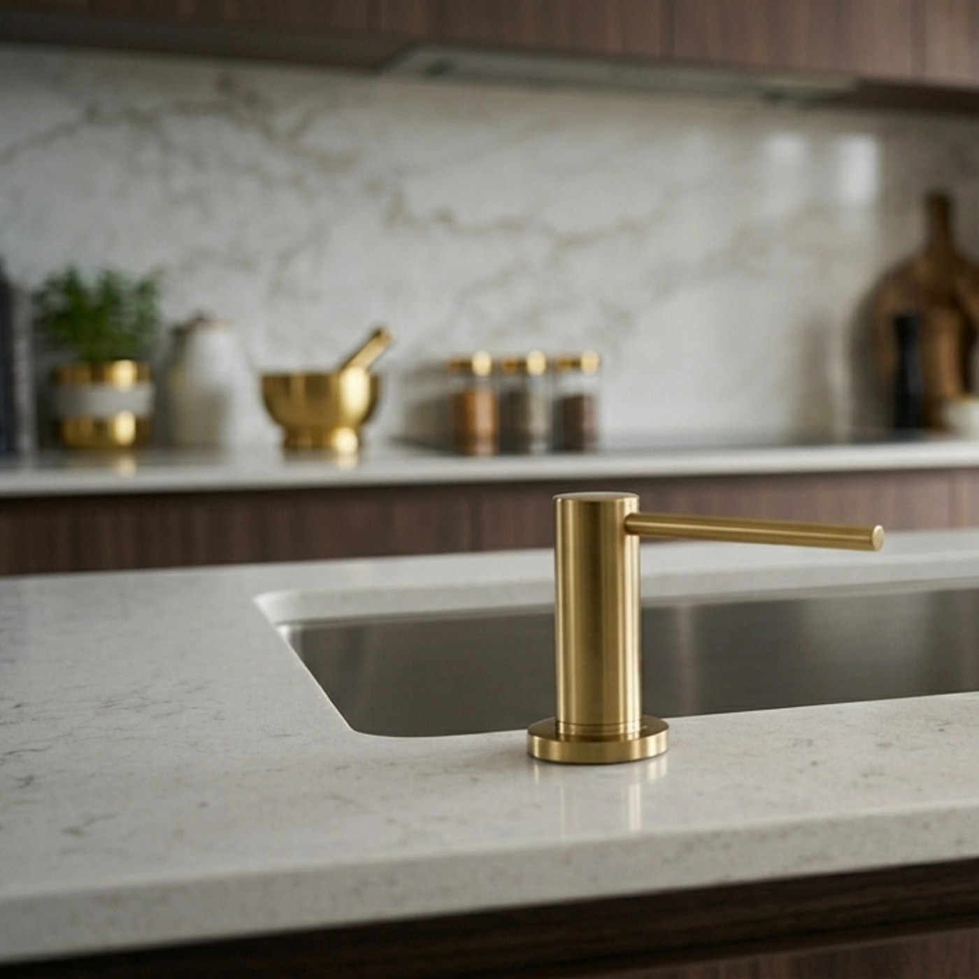 Distributeur savon cuisine encastrable inox doré MAYA
