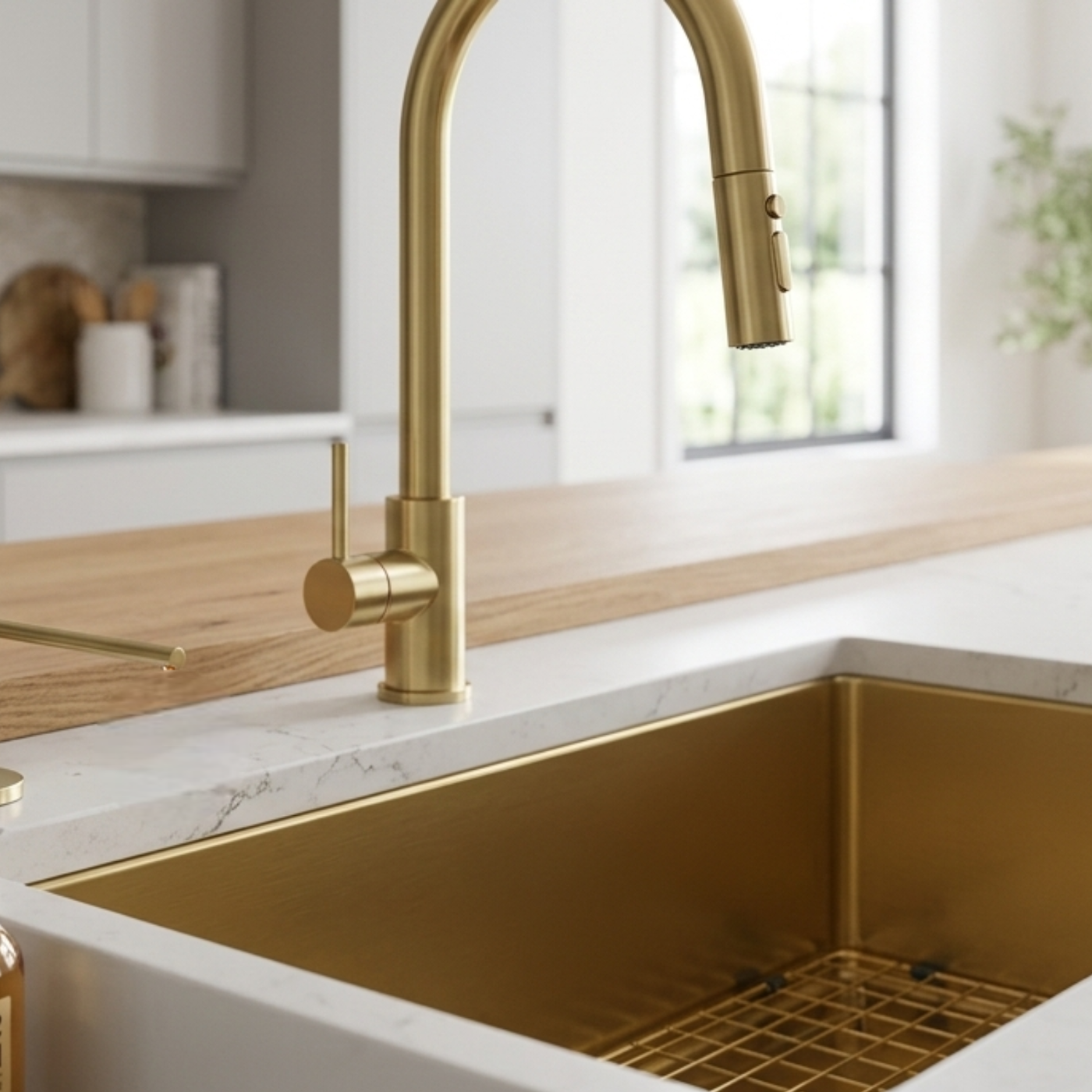 Distributeur savon cuisine encastrable inox doré MAYA