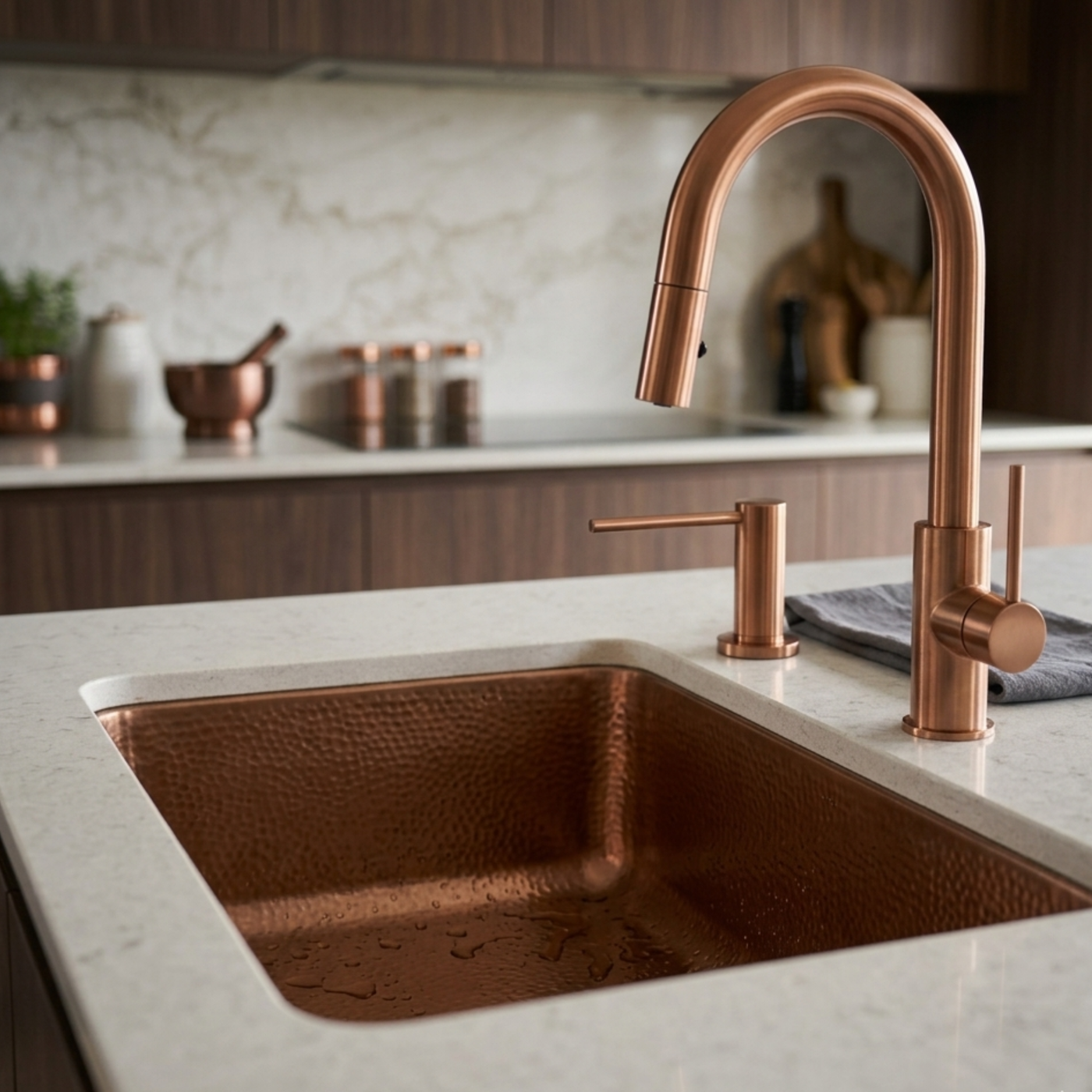 Distributeur savon cuisine encastrable inox cuivre MAYA