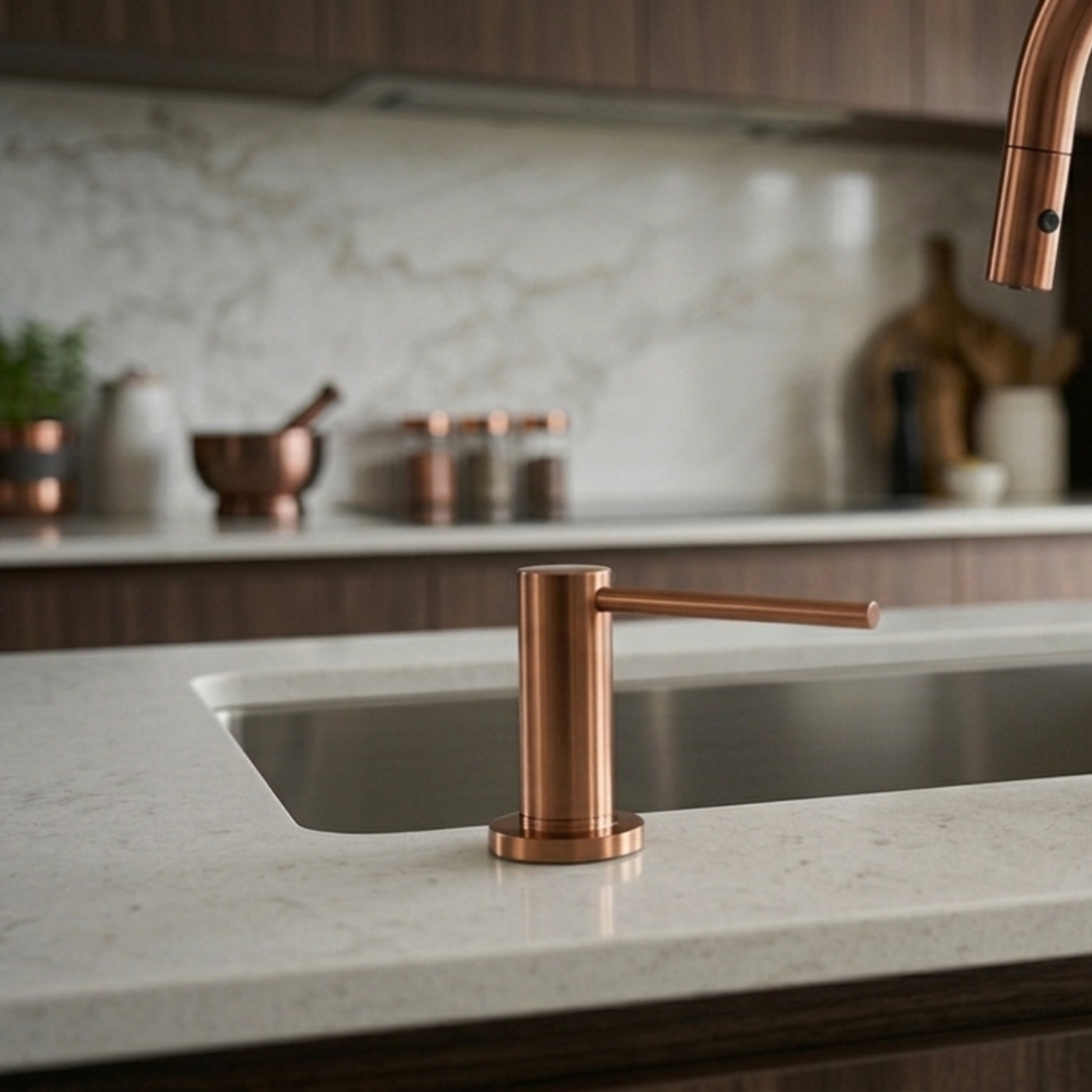 Distributeur savon cuisine encastrable inox cuivre MAYA