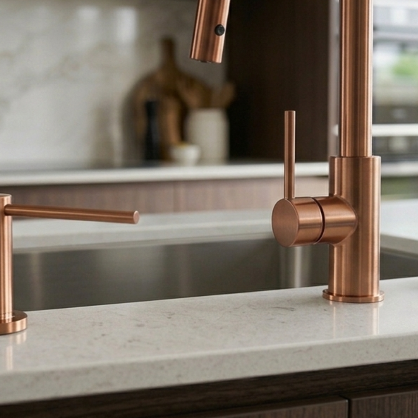 Distributeur savon cuisine encastrable inox cuivre MAYA