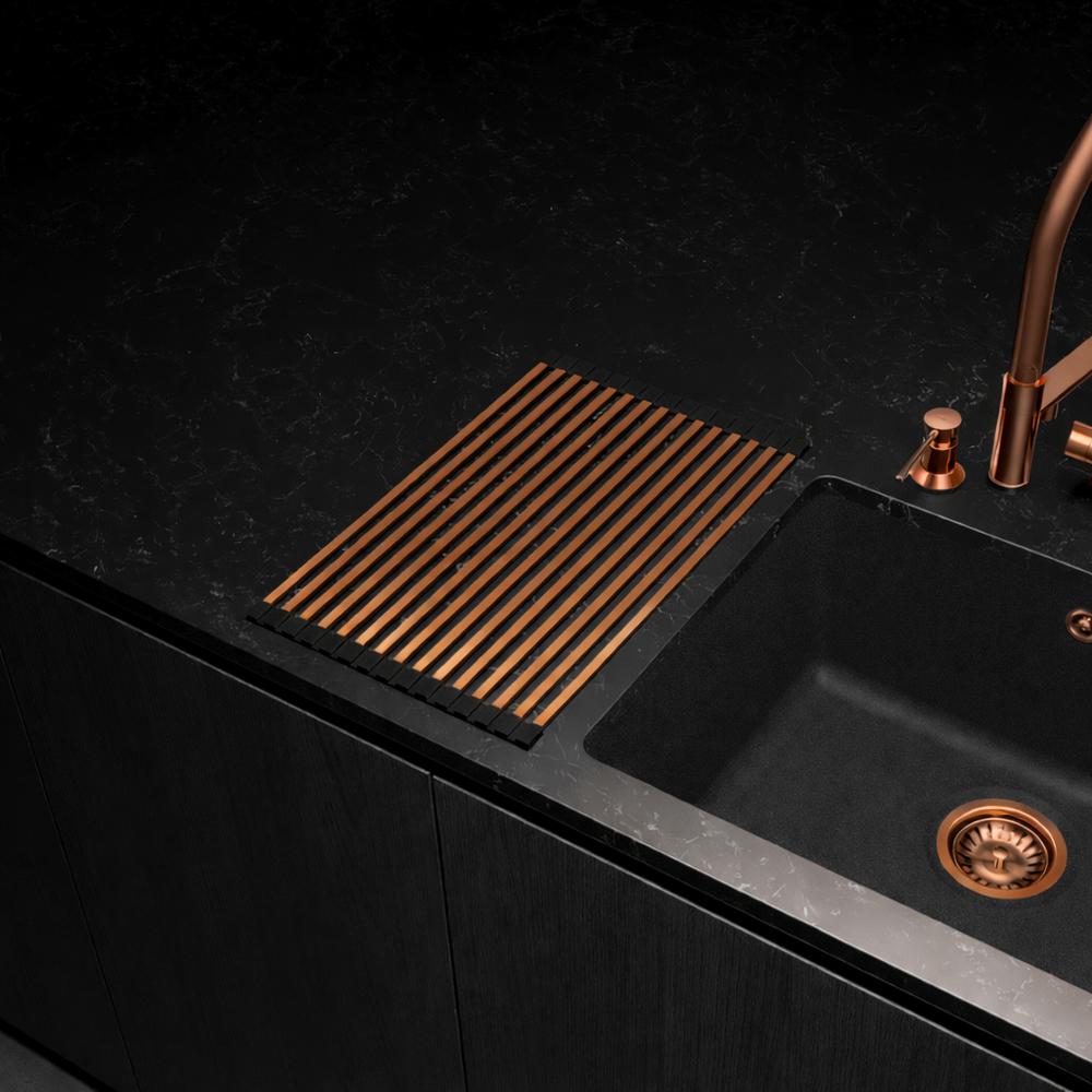 Egouttoir vaisselle rabattable inox cuivre Helika - dessous de plat cuivré