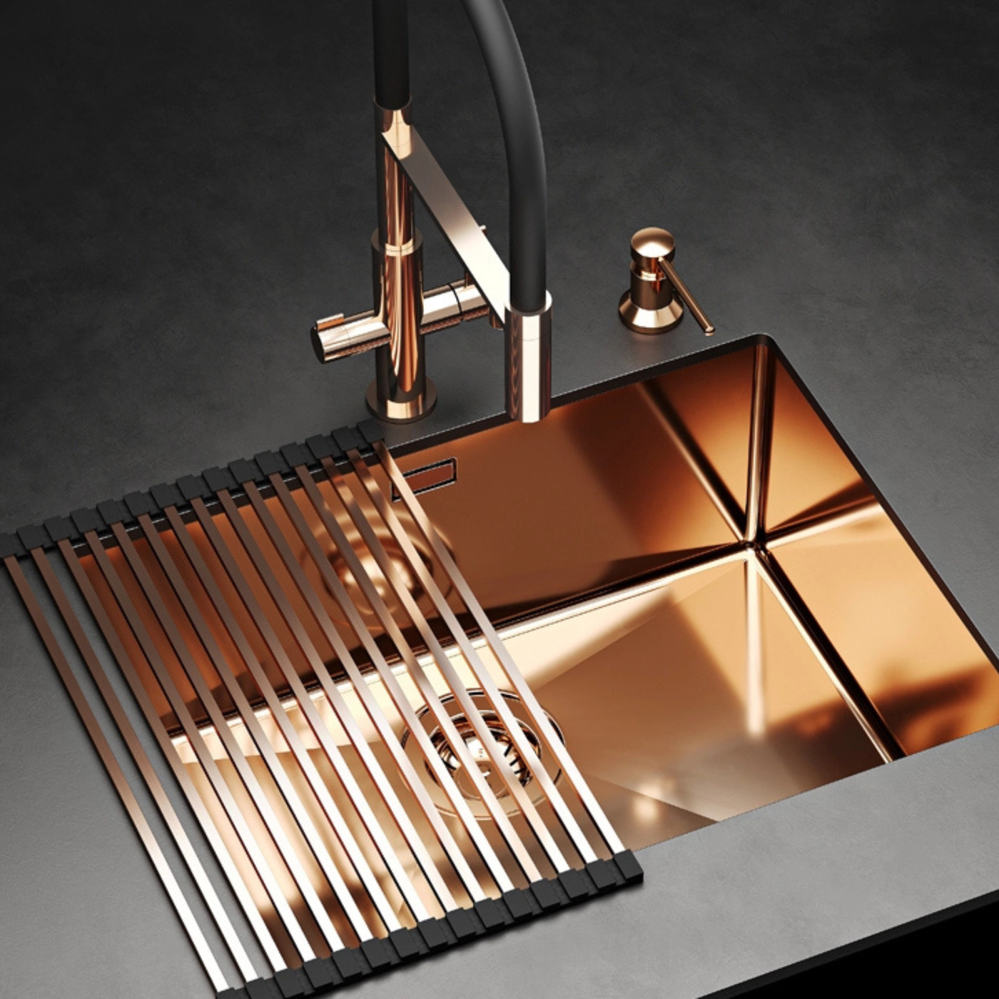 Egouttoir vaisselle rabattable inox cuivre Helika - dessous de plat cuivré