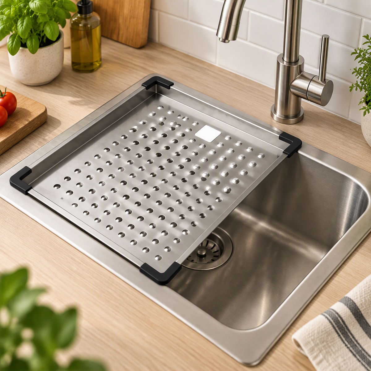 Grille en inox égouttoir LEONARD 33x39 cm pour évier cuisine