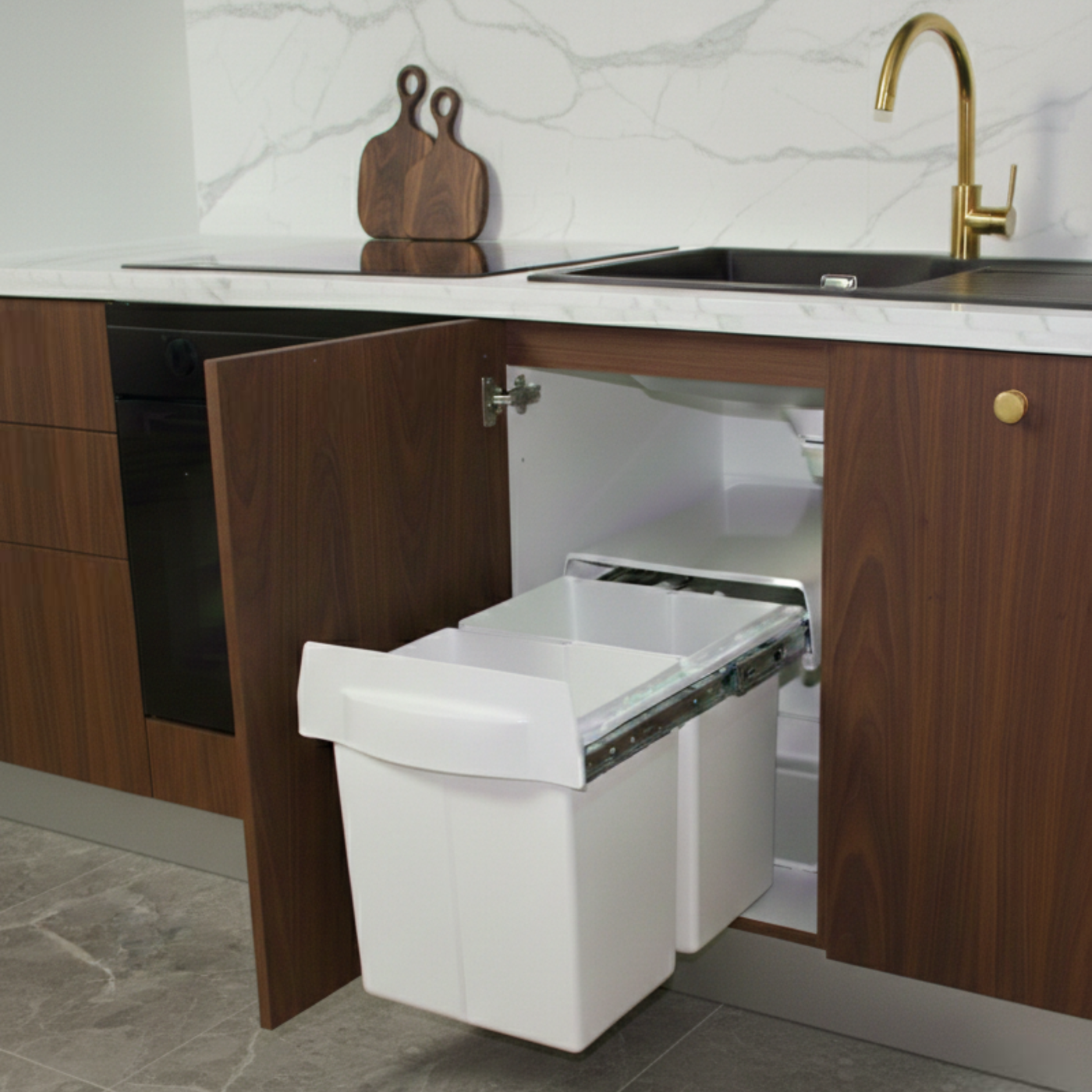 Poubelle cuisine blanc POPPY - poubelle encastrable 2 x 20 litres