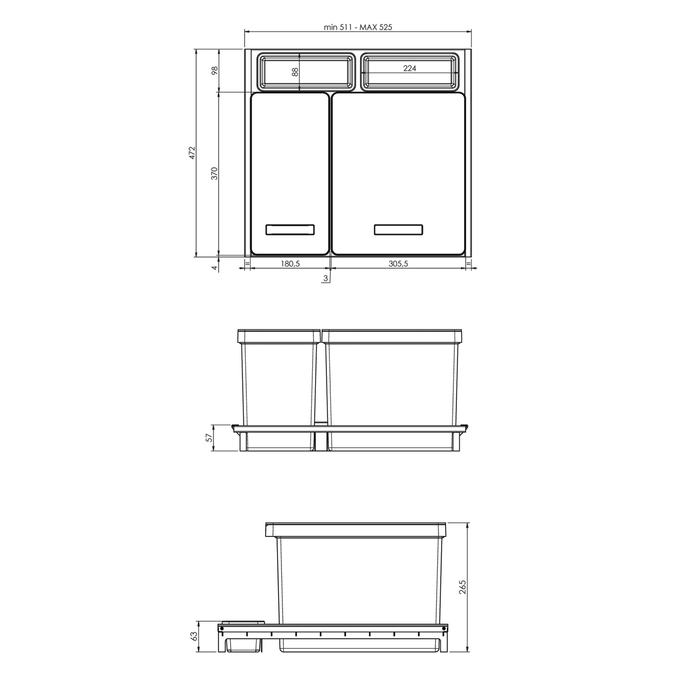 Poubelle cuisine CYCLO 41 L - poubelle de tri 1 x 16 et 1 x 25 litres