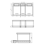 Poubelle cuisine CYCLO 66 L - poubelle de tri 1 x 16 et 2 x 25 litres