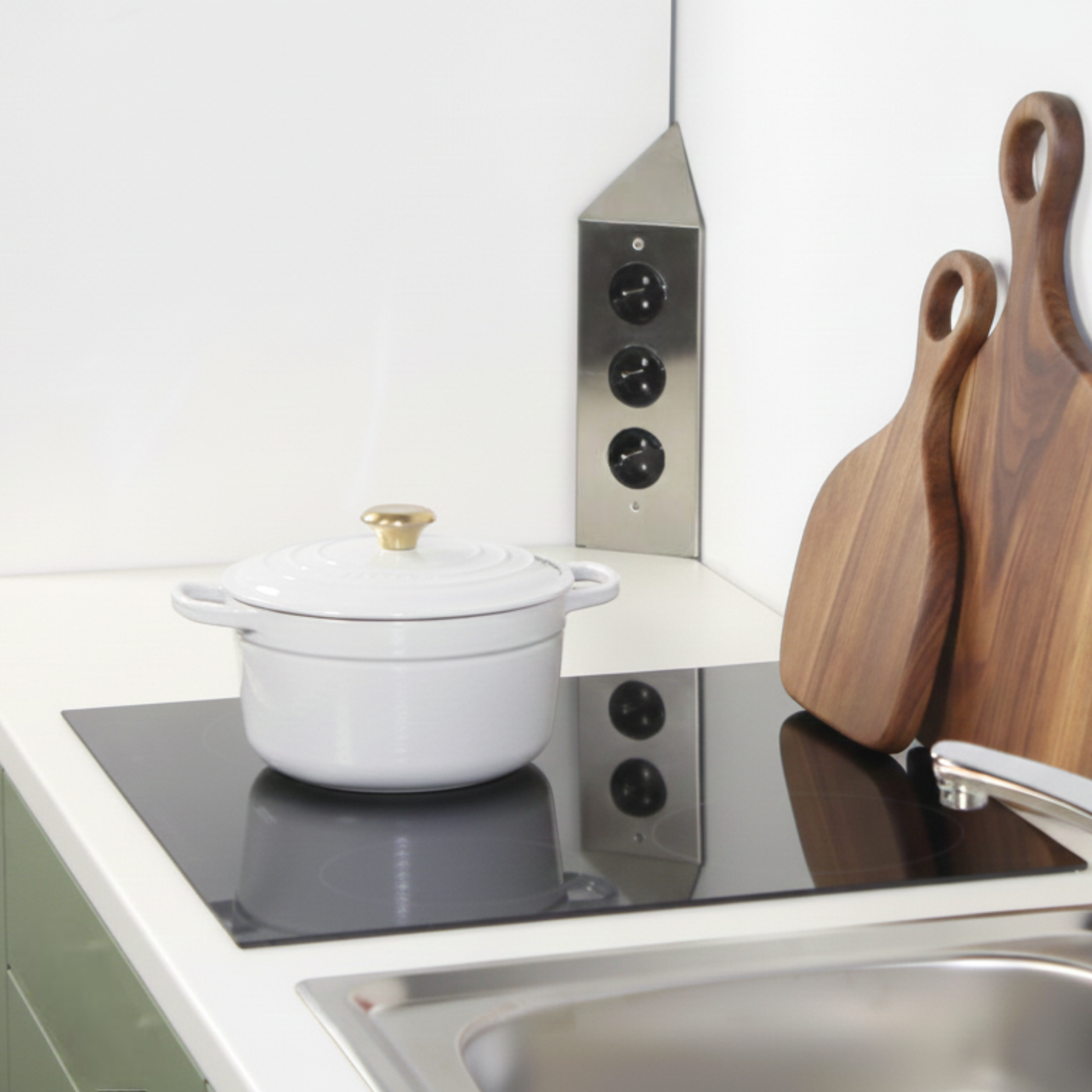 Prise cuisine BRIGHTON - Bloc 3 prises inox brossé