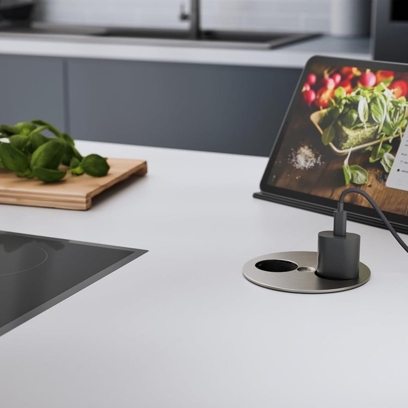 Prise plan de travail ALTON - Double prise à encastrer inox