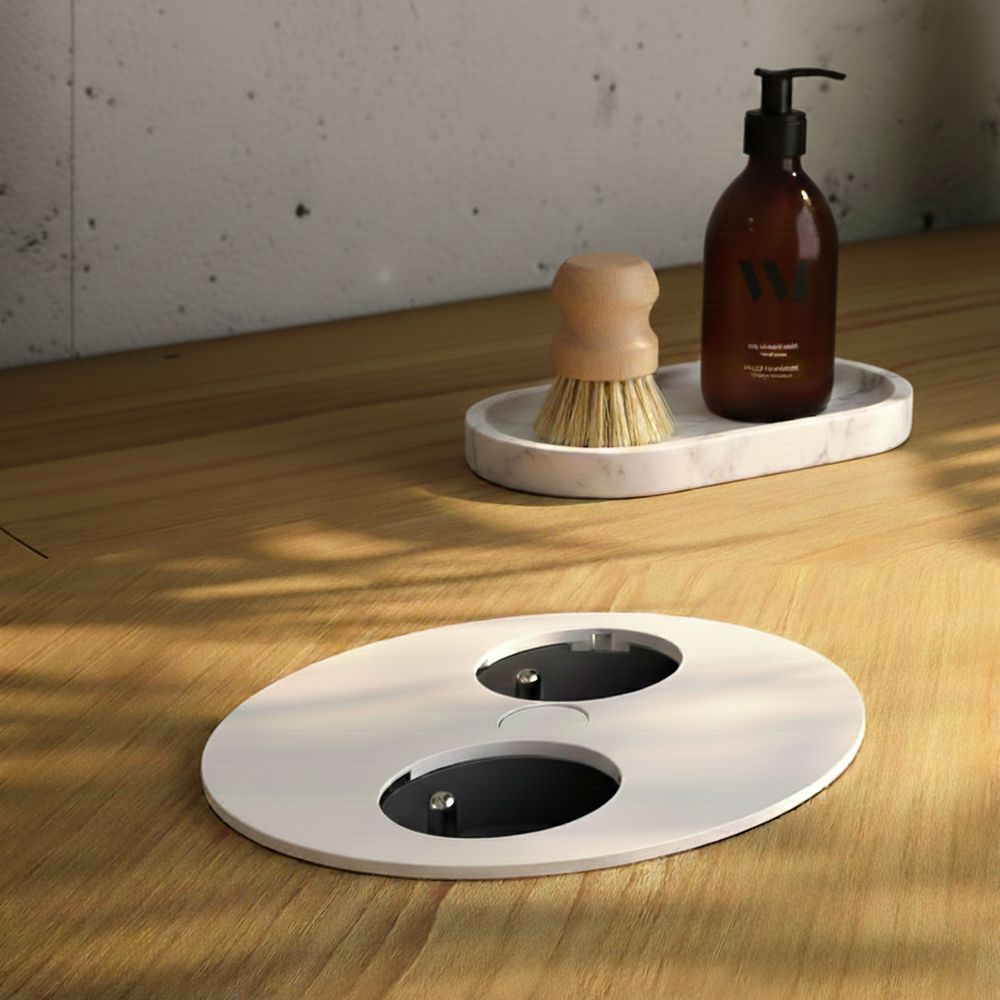 Prise plan de travail ALTON - Double prise à encastrer blanc mat