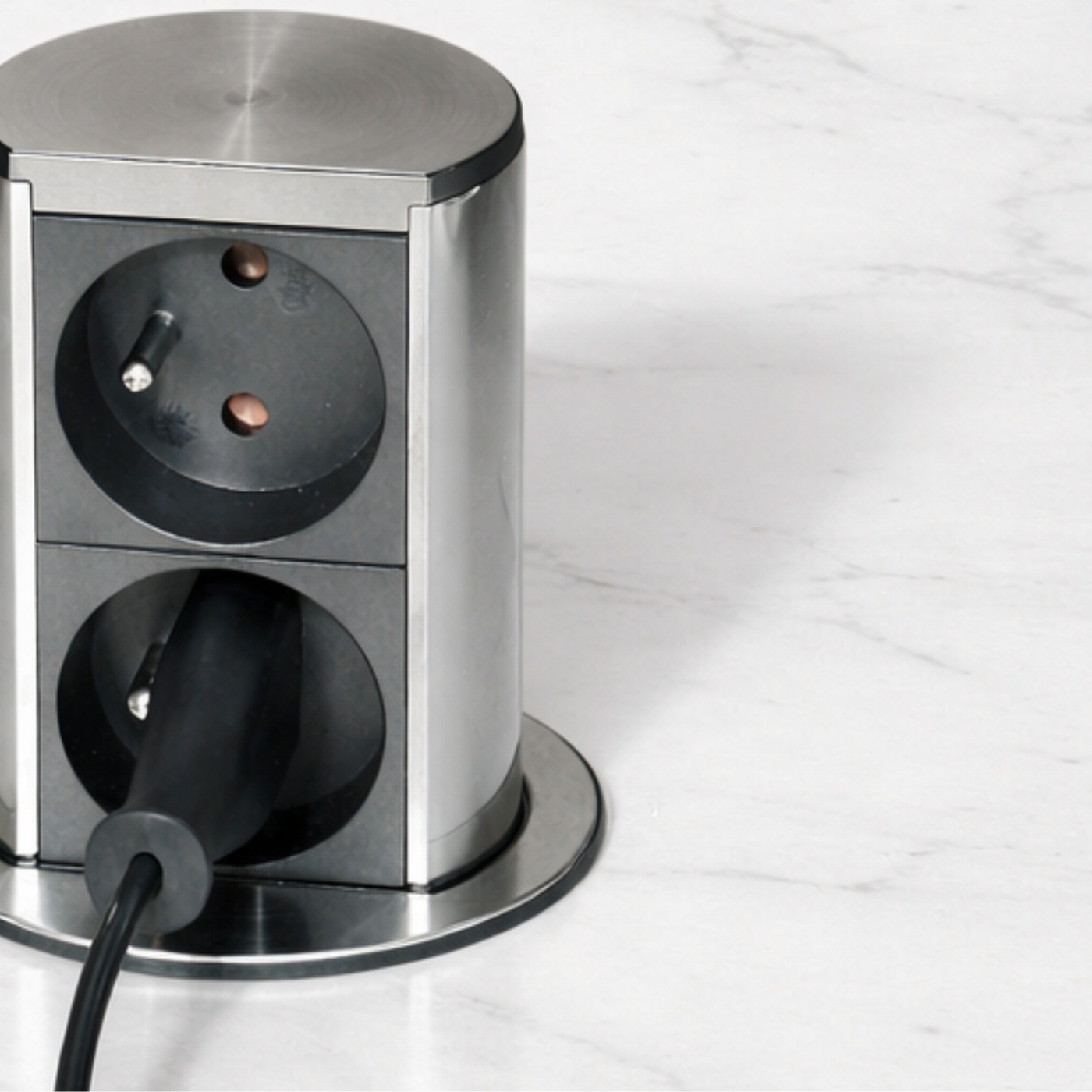 Prise plan de travail SUTTON - Double prise rétractable inox