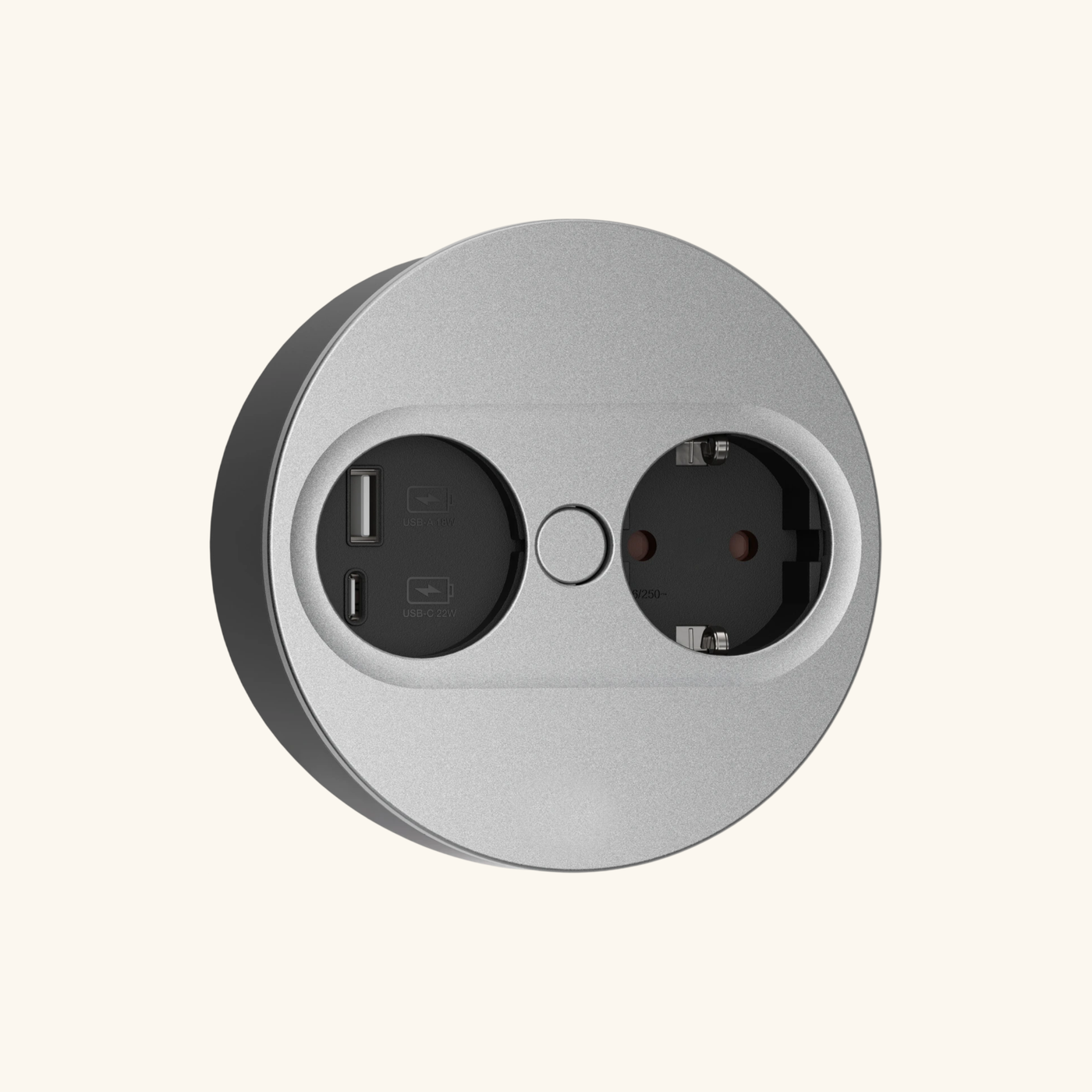 Prise plan de travail ECLIPSE à ouverture automatique - 1 prise + 1 USB-A + 1 USB-C à encastrer inox