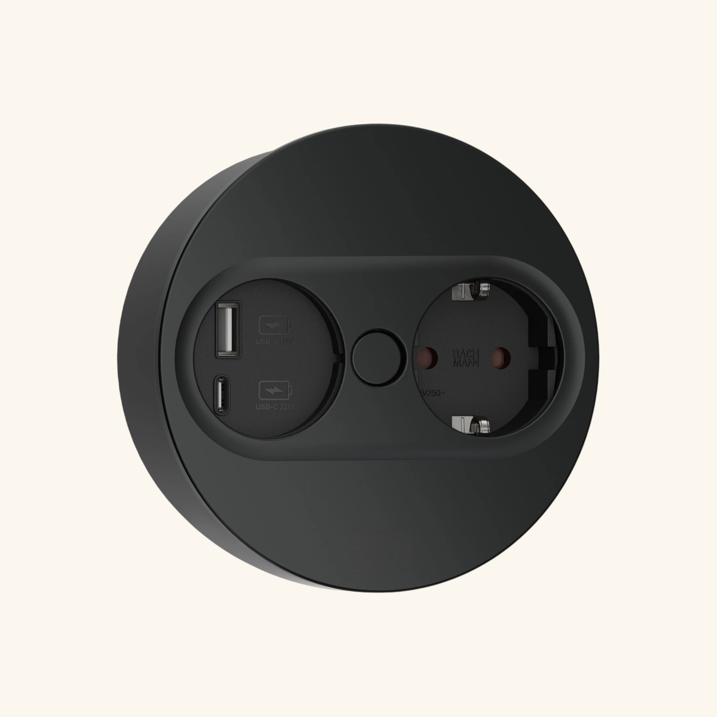 Prise plan de travail ECLIPSE à ouverture automatique - 1 prise + 1 USB-A + 1 USB-C à encastrer noir mat