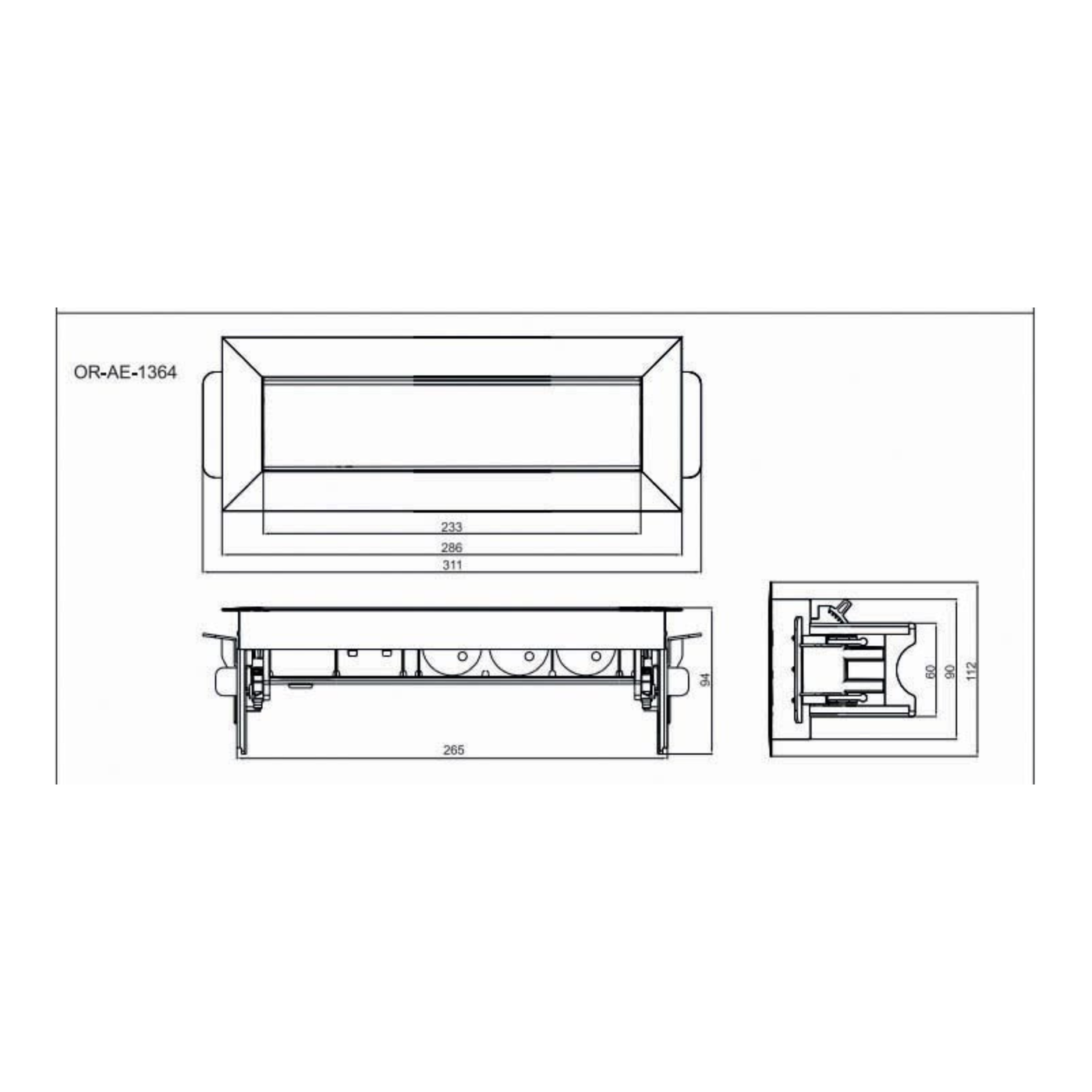 Prise plan de travail AURA - Bloc 3 prises + 2 USB-A rétractable inox