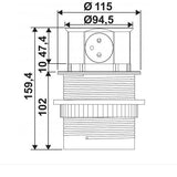 Prise plan de travail RUBY - Bloc 3 prises + 2 USB rétractables Inox