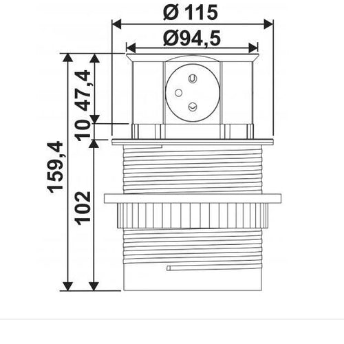 Prise plan de travail RUBY - Bloc 3 prises + 2 USB rétractables Inox