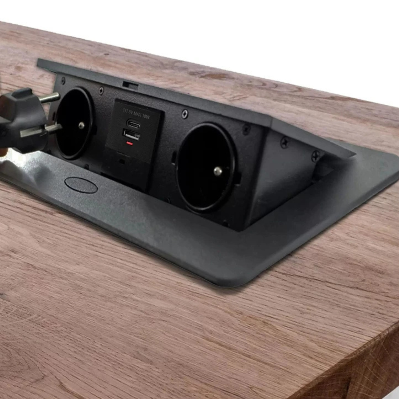 Prise plan de travail NOXEN - Bloc 2 prises + 1 USB-A + 1 USB-C rétractable noir