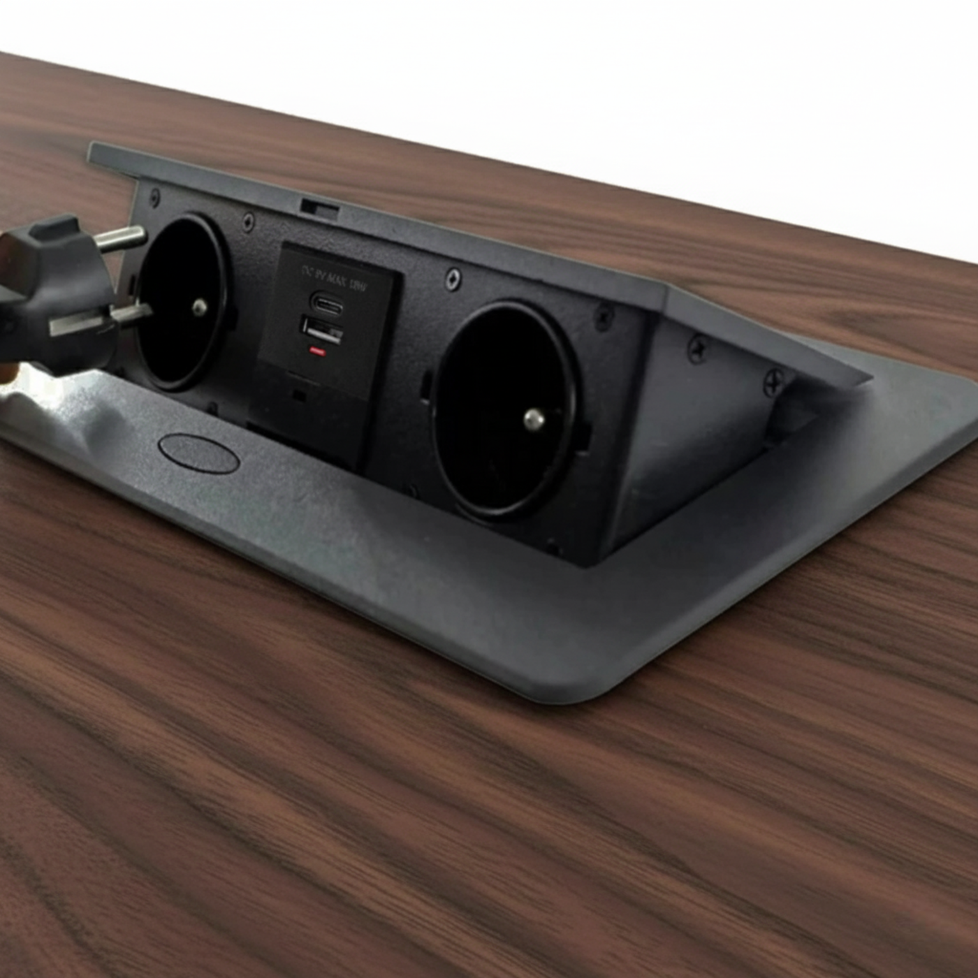 Prise plan de travail NOXEN - Bloc 2 prises + 1 USB-A + 1 USB-C rétractable noir