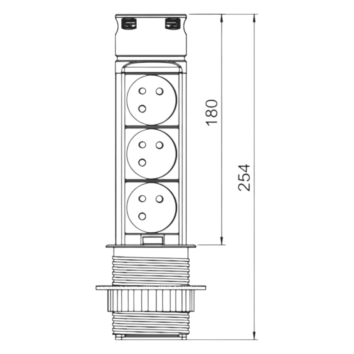 Prise plan de travail SKY - Bloc 3 prises + 2 USB rétractables Inox et noir