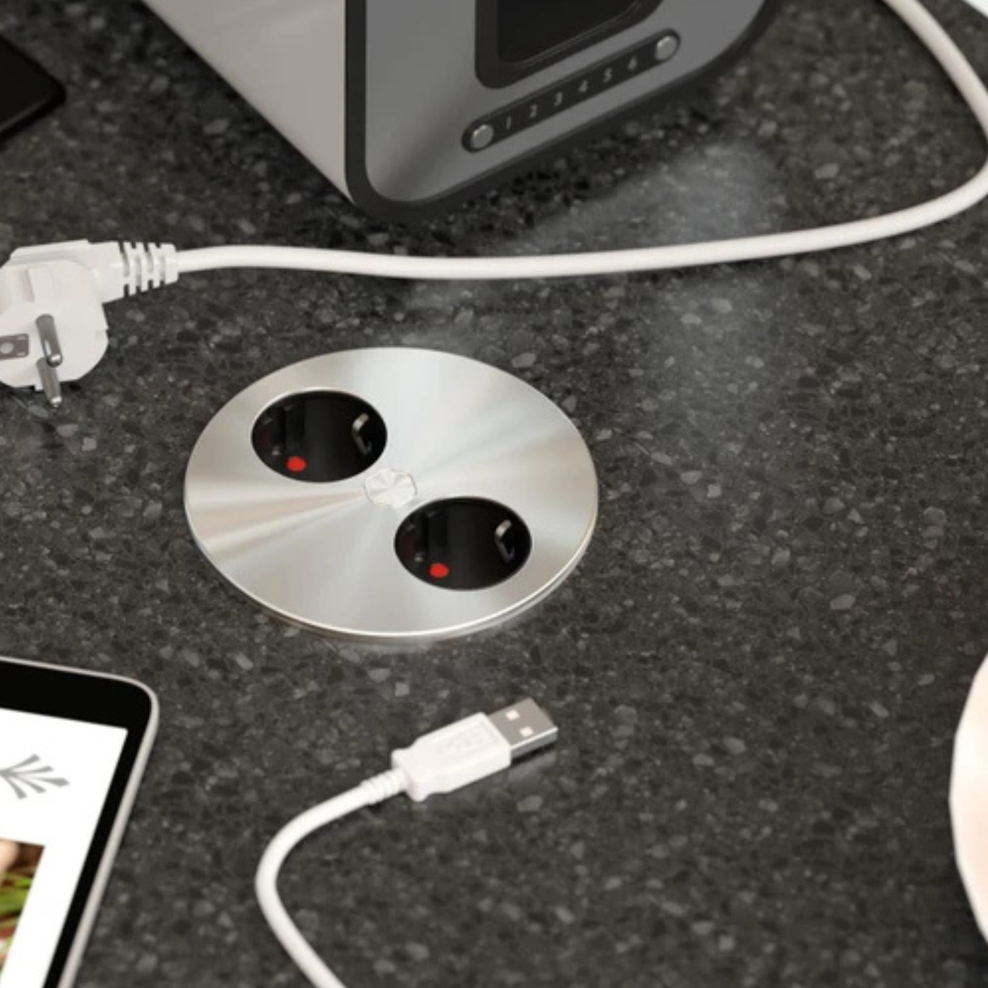 Prise plan de travail OSMO - Double prise à encastrer inox