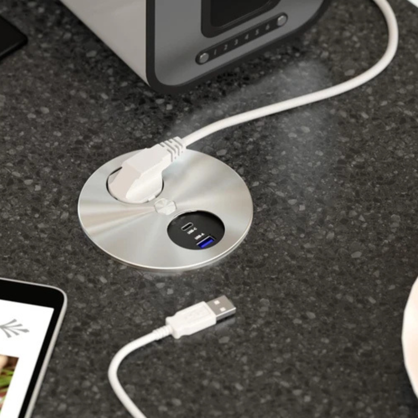 Prise plan de travail ORNO - 1 prise 1 USB-A et 1 USB-C inox