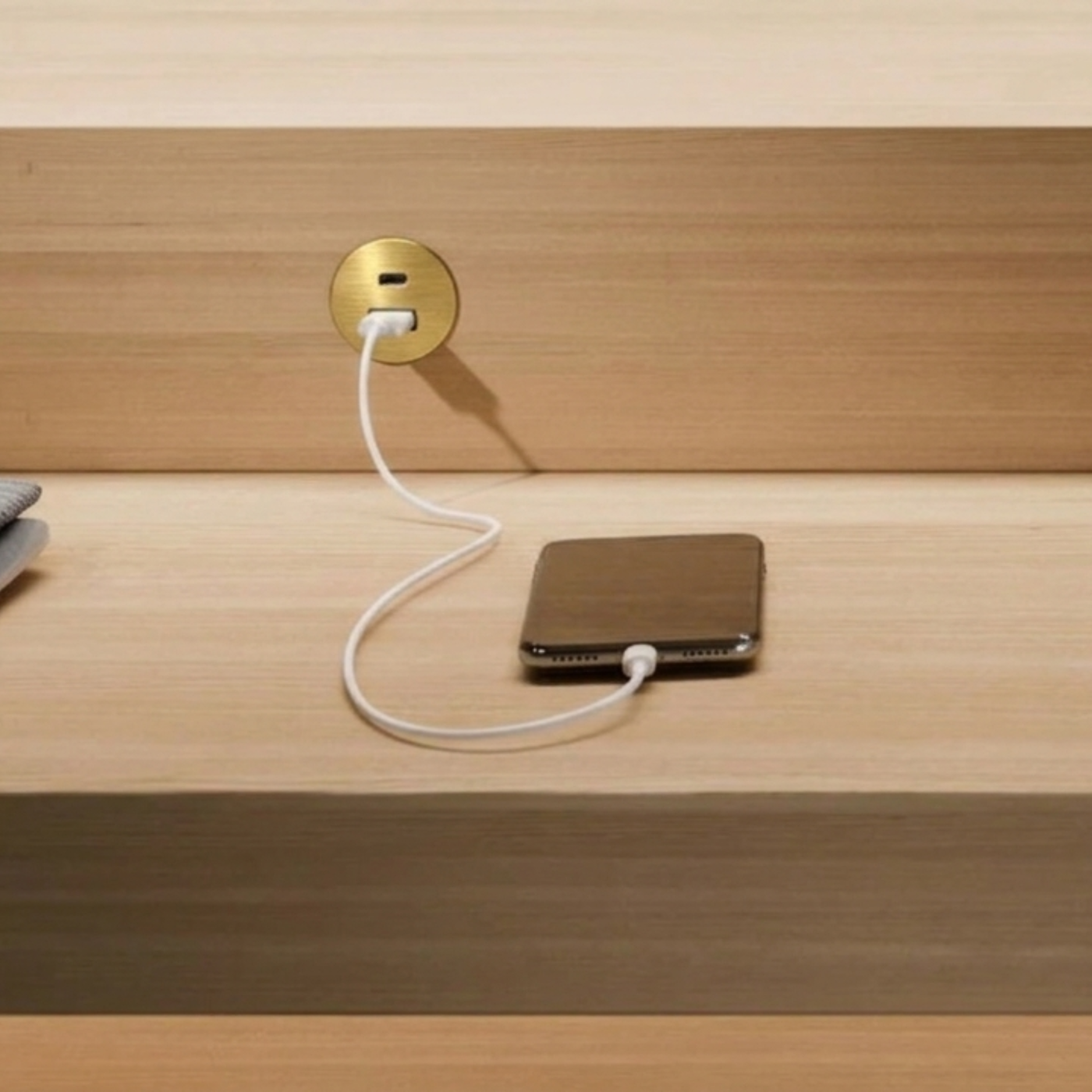 Prise USB murale ARCHEA 1 prise USB C + 1 USB-A - Prise ronde encastrable doré