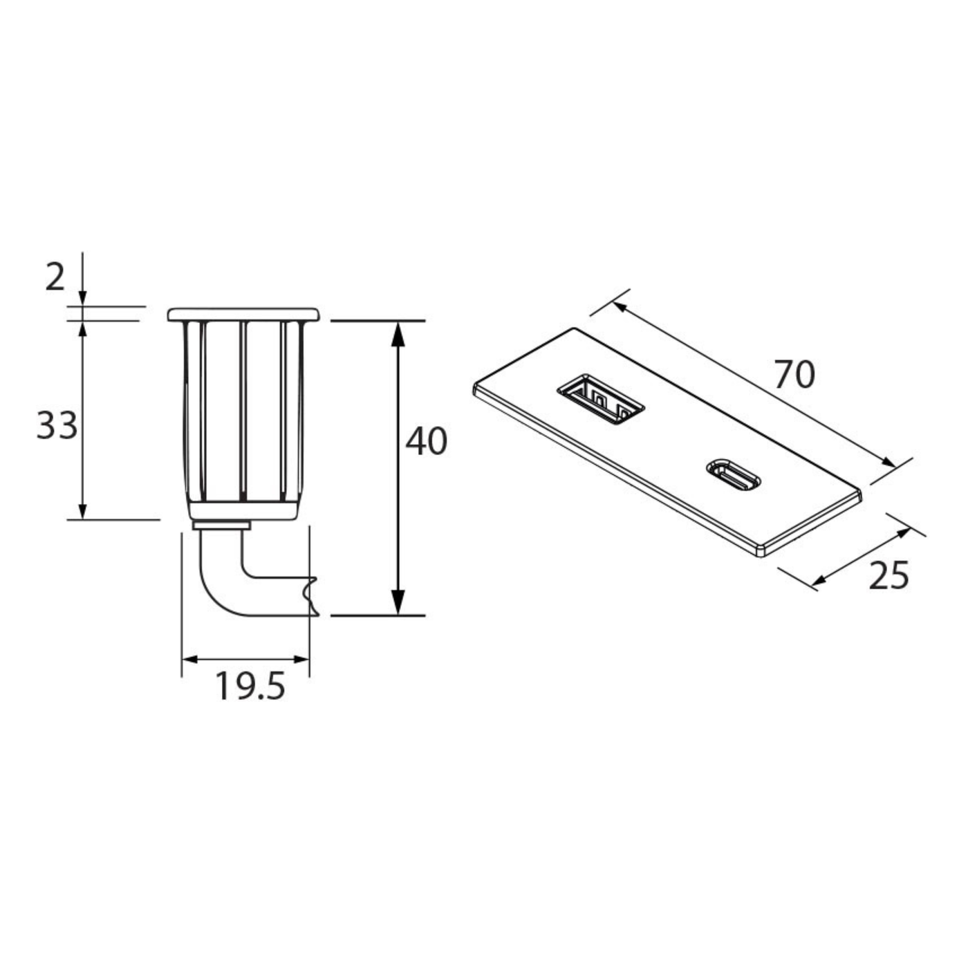 Prise USB murale ARCHEA 1 prise USB C + 1 USB-A - Prise rectangle encastrable doré