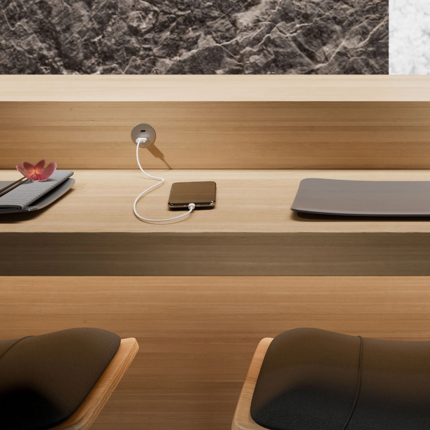 Prise USB murale ARCHEA 1 prise USB C + 1 USB-A - Prise ronde encastrable inox