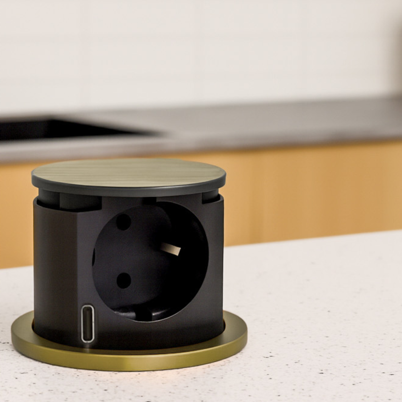 Prise plan de travail NEKO rétractable doré - Bloc 1 prise + 1 USB-C