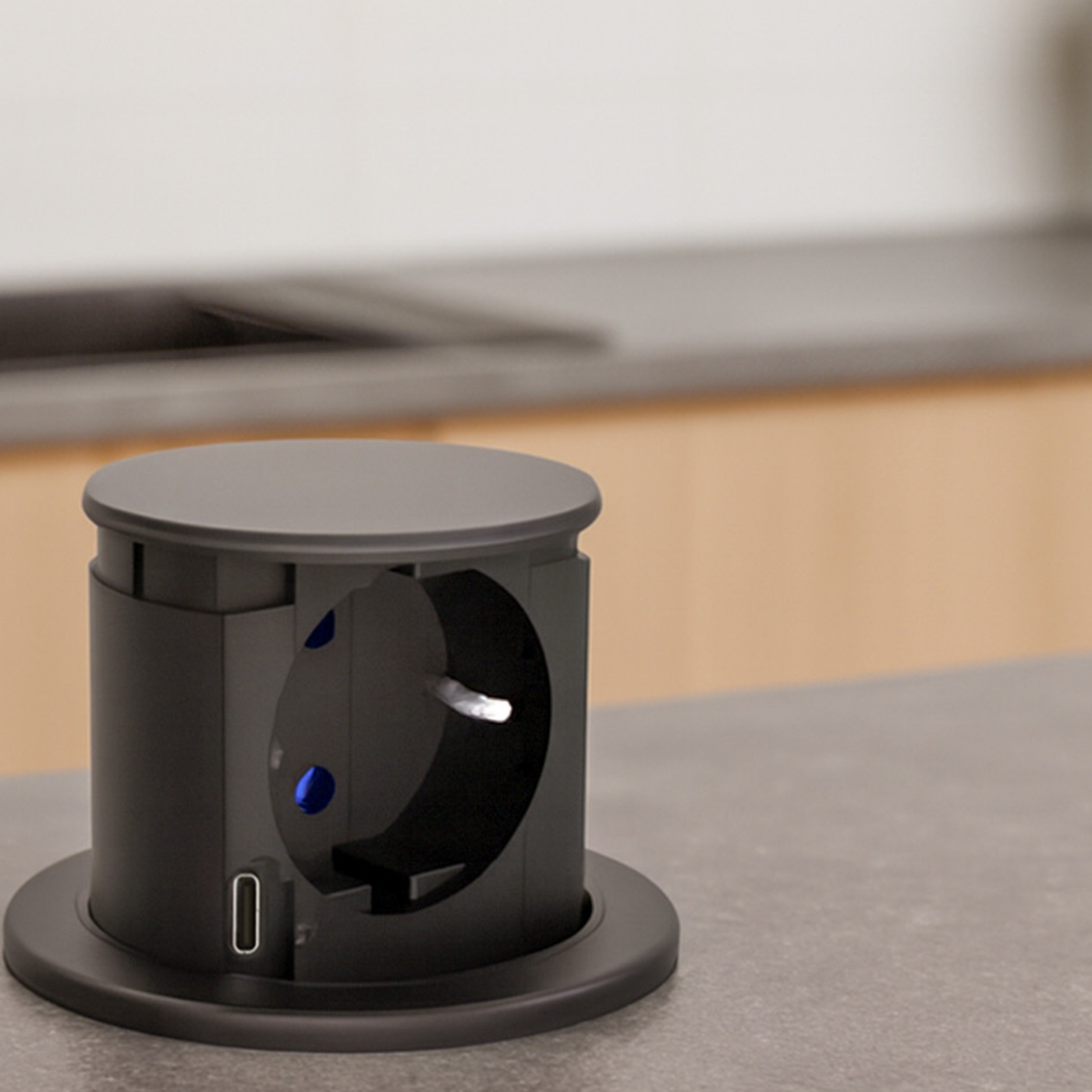 Prise plan de travail NEKO rétractable noir - Bloc 1 prise + 1 USB-C