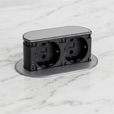 Prise plan de travail PIXEL rétractable inox - Double prise + 1 USB-C