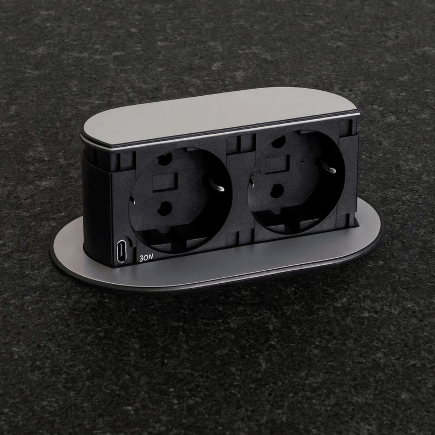 Prise plan de travail PIXEL rétractable inox - Double prise + 1 USB-C