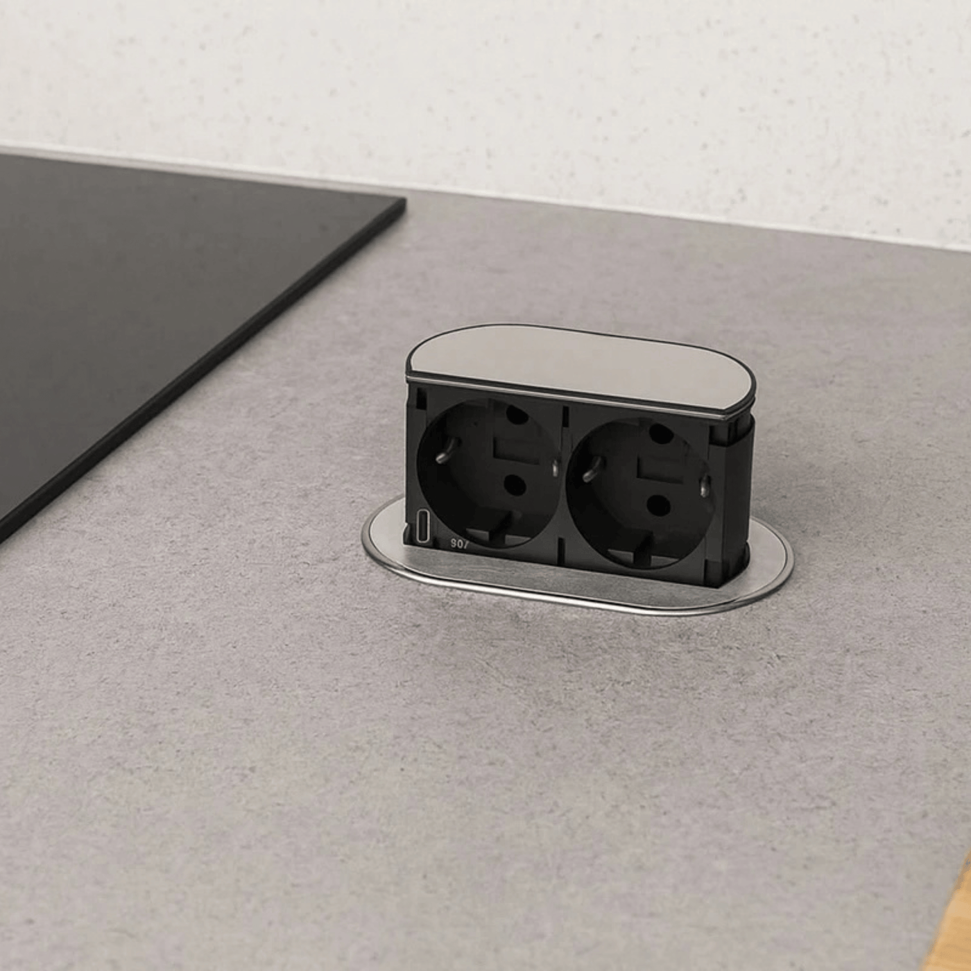 Prise plan de travail PIXEL rétractable inox - Double prise + 1 USB-C