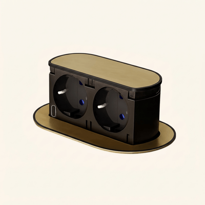 Prise plan de travail PIXEL rétractable doré - Double prise + 1 USB-C