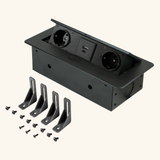 Prise plan de travail BRUME ouverture automatique - Bloc 2 prises + USB-A + USB-C rétractable noir
