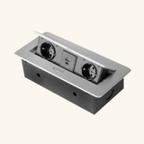 Prise plan de travail BRUME à ouverture automatique - Bloc 2 prises + 1 USB-A + 1 USB-C rétractable gris