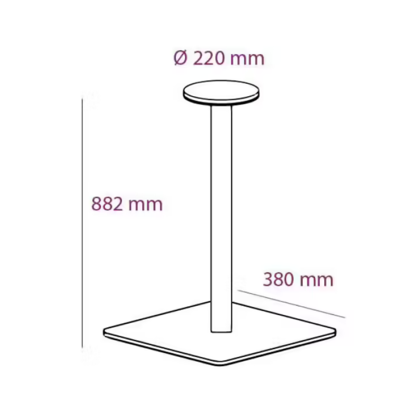 Pied de table central acier noir TEDDY H 88.2 cm et embase carrée 50 cm