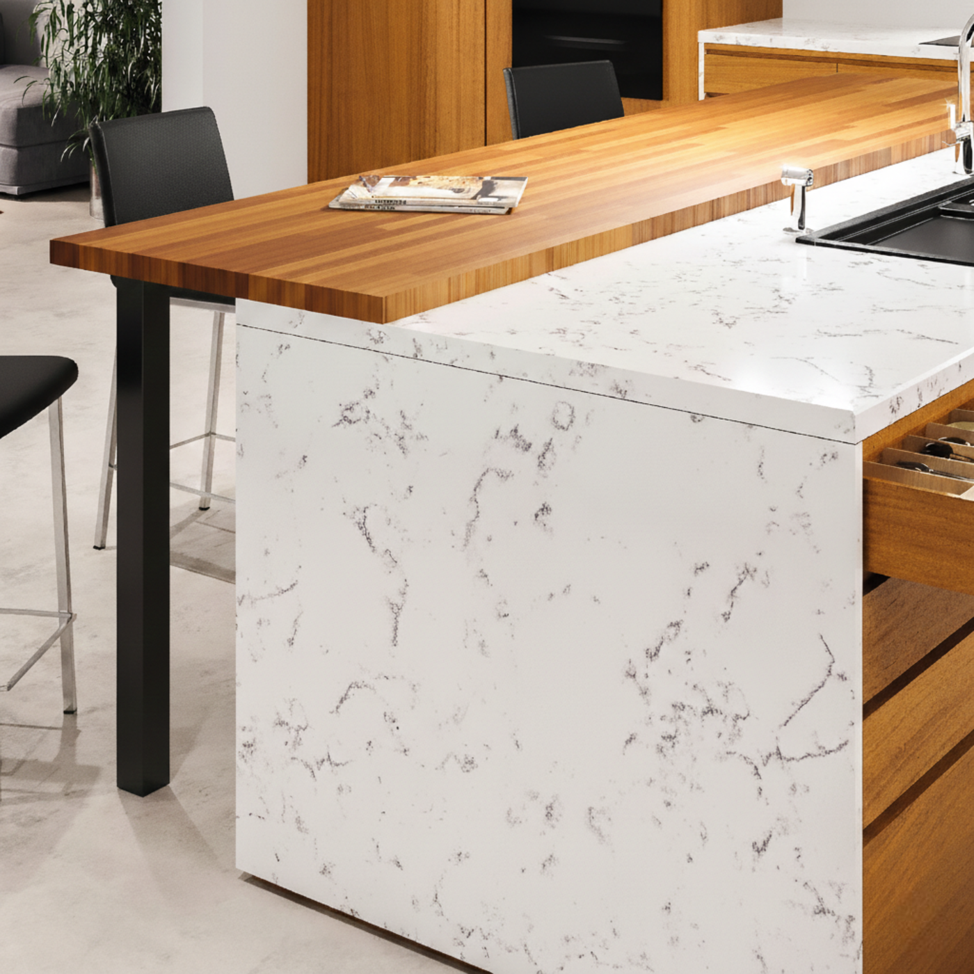 Pied plan de travail réglable Carré Noir mat H 87 x l 6 cm