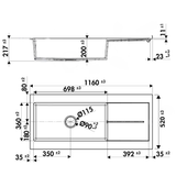 Évier granit blanc grisé ALBA 1 très grand bac 1 égouttoir