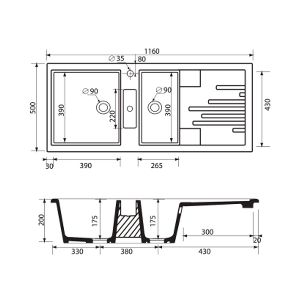 Evier céramique blanc EWI AGLAE 2 bacs 1 égouttoir