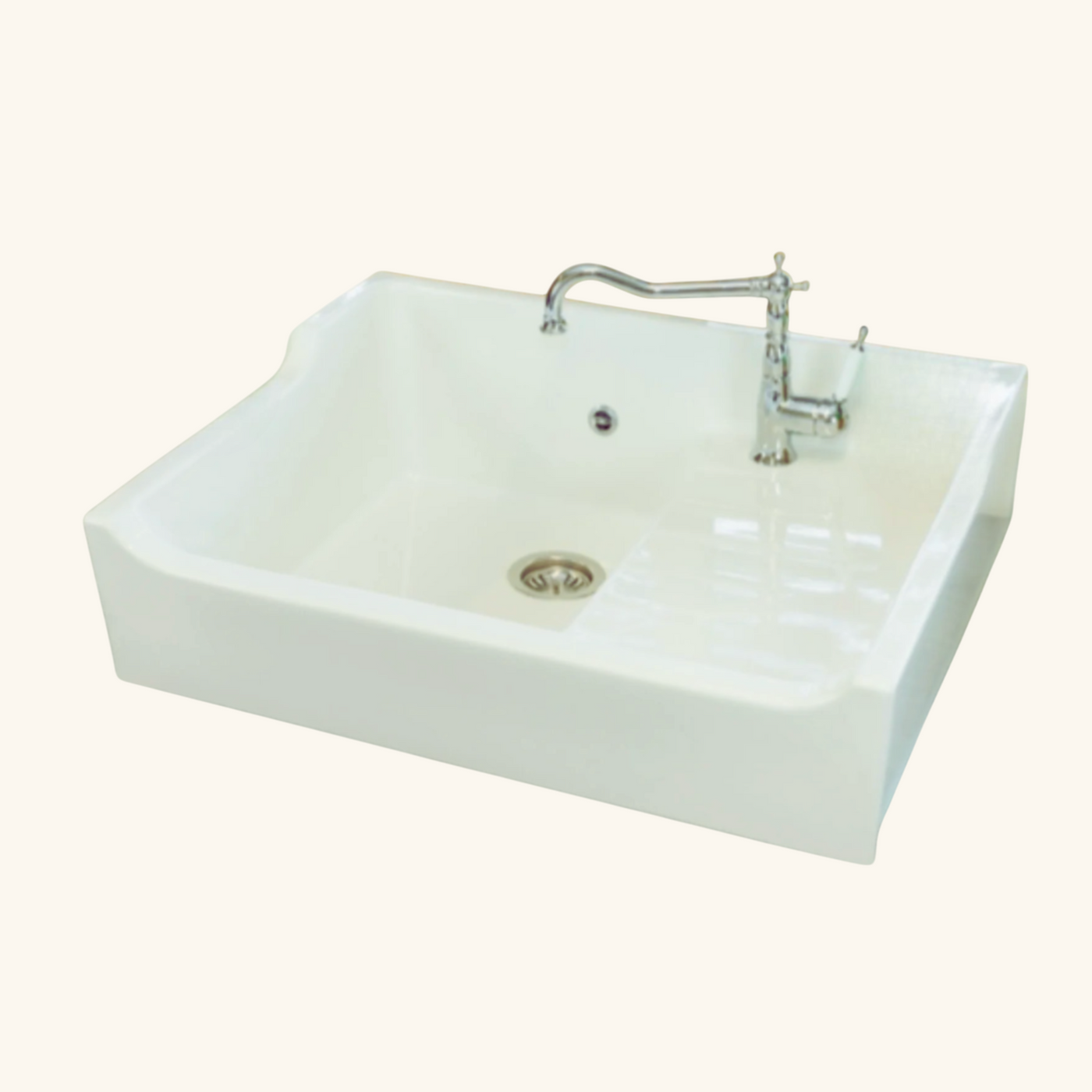 Évier timbre d'office céramique blanc AIMÉ 1 bac 1 égouttoir