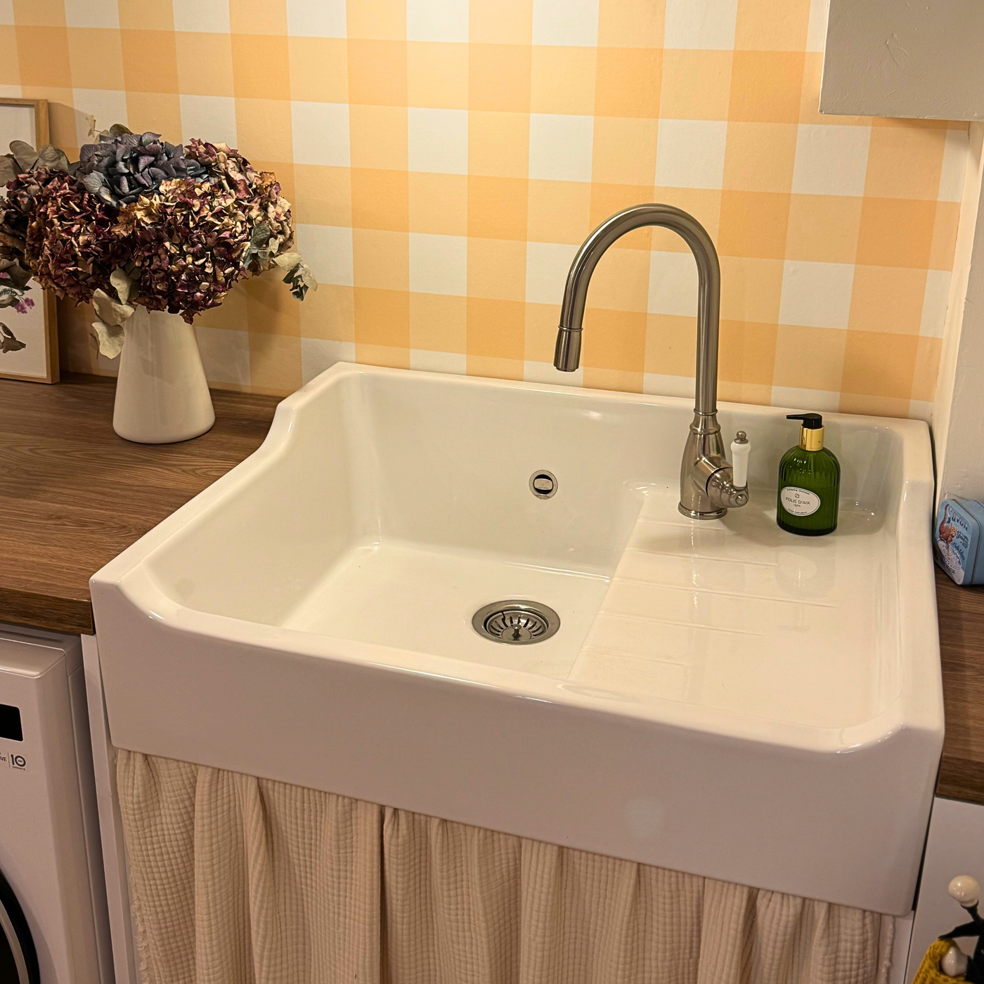 Évier timbre d'office céramique blanc AIMÉ 1 bac 1 égouttoir