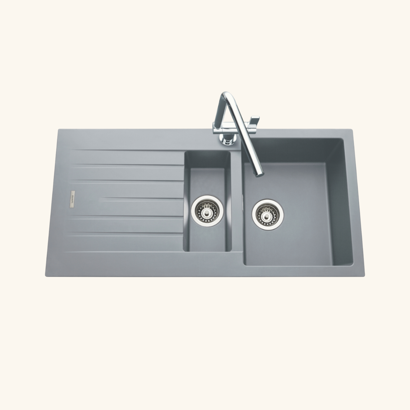 Évier granit gris ALBEY 1 bac et demi - 1 égouttoir