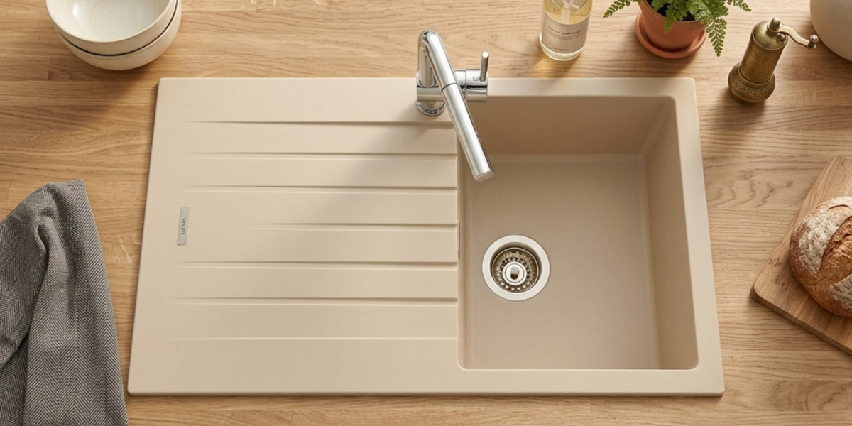 Évier Granit Beige ALBEY 1 Bac - Charme Naturel • Cuisissimo