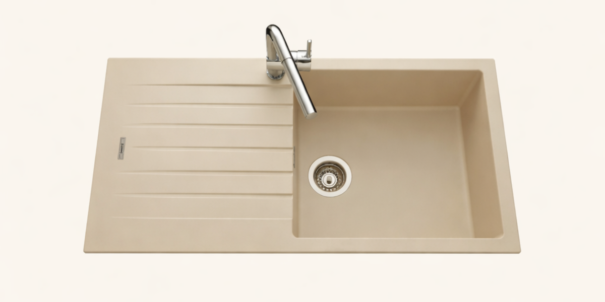 Évier granit beige ALBEY 1 grand bac - Design épuré • Cuisissimo