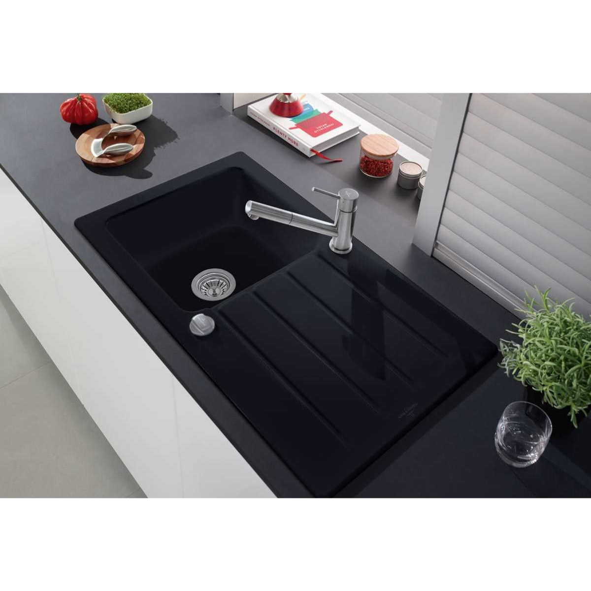 Evier céramique noir mat ebony Villeroy & Boch ARCHITECTURA 1 bac 1 égouttoir