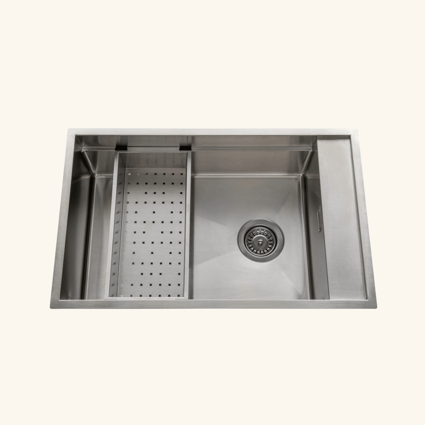 Évier sous plan inox lisse Luisina RIMTICA 1 très grand bac 1 petit égouttoir - passoire incluse