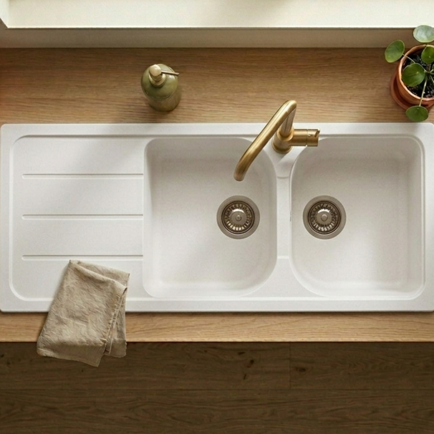 Évier granit blanc Schock FORMHAUS 2 bacs 1 égouttoir