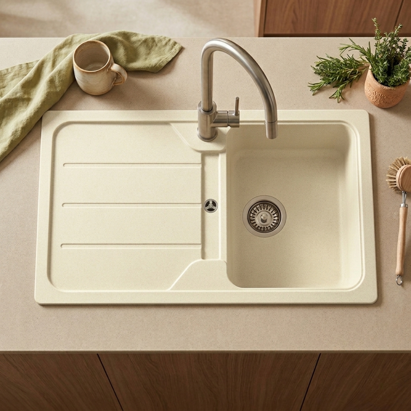 Évier granit beige vanille Schock FORMHAUS 1 bac 1 égouttoir