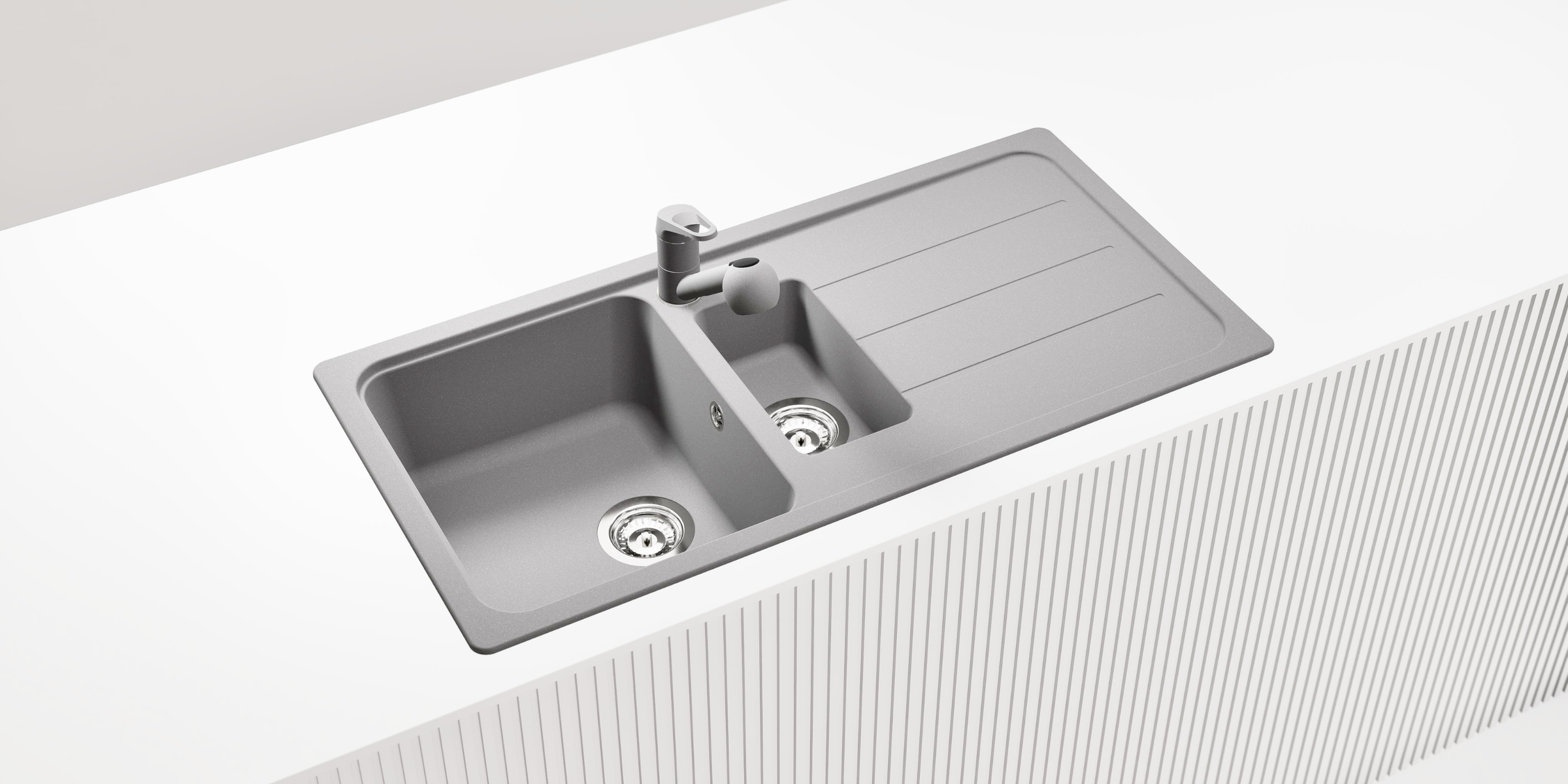 Évier granit gris Schock FORMHAUS 1 bac et demi - 1 égouttoir, évier de cuisine en quartz robuste au coloris gris minéral.